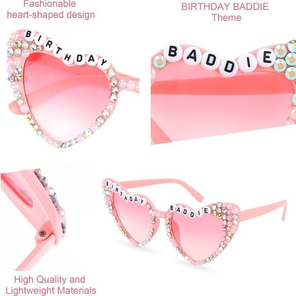 Heart Sunglasses BIRRHDAY BADDIE Glasses for Women Girls Sunglasses for Birthday - Picture 6 of 8